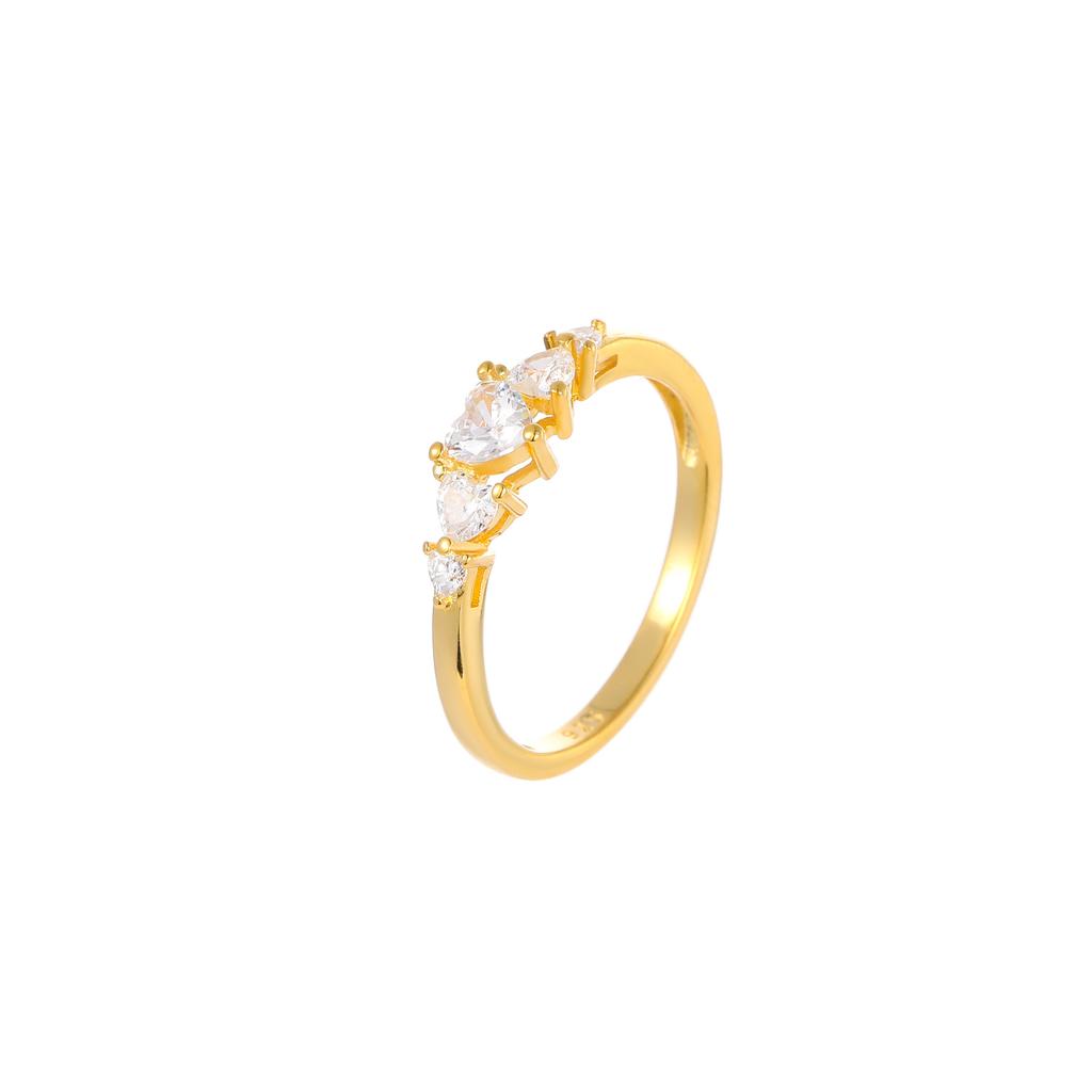 925 Sterling Silver Gold Plated Ring for Women, Heart Zirconia Cluster Band, Dainty Minimalist Stackable Wedding Promise Ring