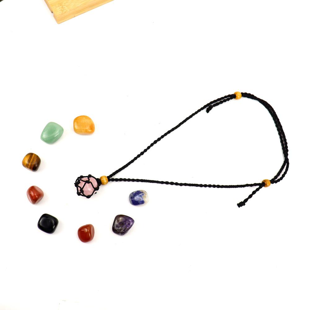 Adjustable Natural Black Stone Mesh Necklace with Woven Bag - Sweater Chain N168