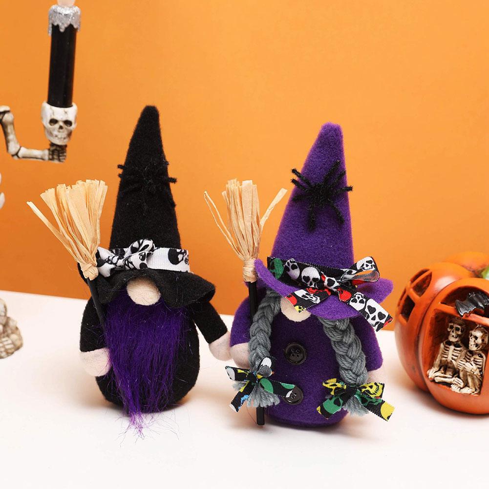 Faceless Old Man Doll Gnomes Plush Decoration Hand-made Brooms Witch Dolls With Dark Elf Hat For Living Room Display