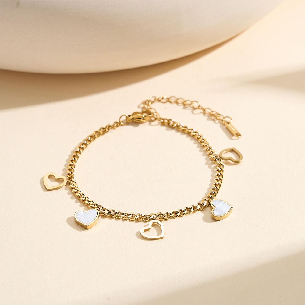 Fashion Wedding Party Gift Trendy Waterproof 18K Gold Plated 304 Stainless Steel Shell Heart Chain Bracelet for Women