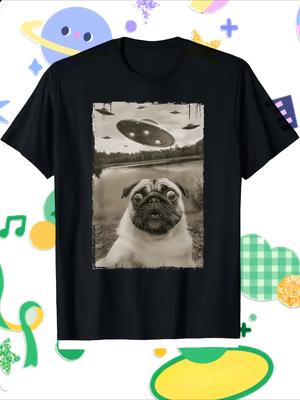 Boys Casual Short Sleeve TShirt with Funny Pug Dog  UFO Graphic Print  Black Summer Tee Regular Fit Round Neck