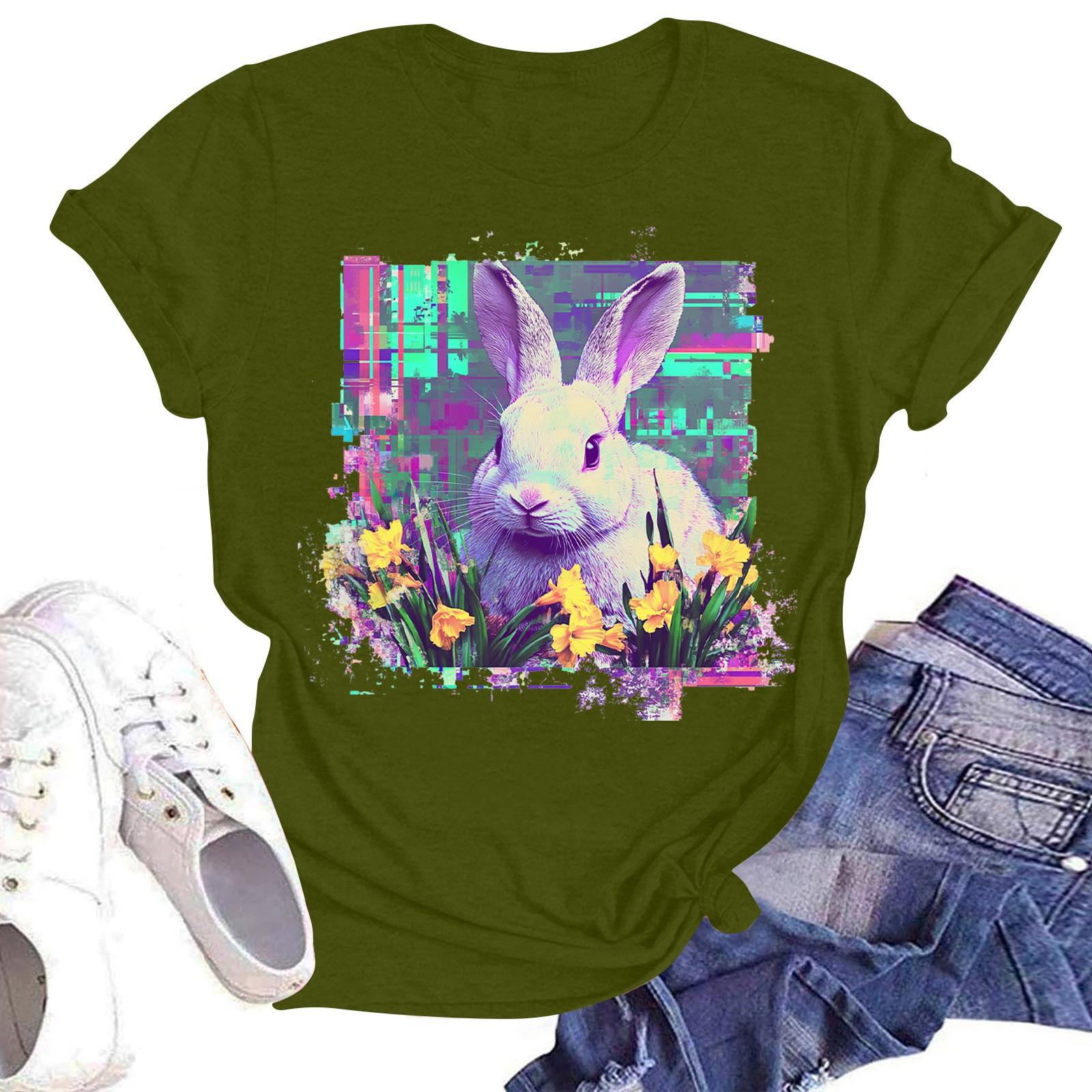 

Женская повседневная модная уличная футболка с коротким рукавом и принтом в виде Пасхи L армия зеленый