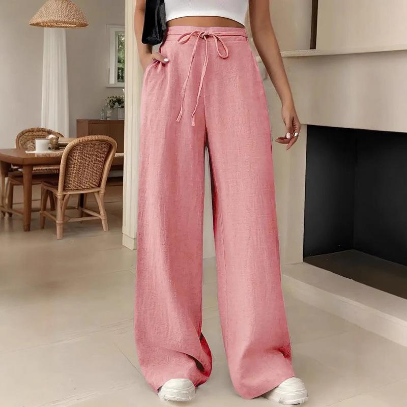High-Waisted Wide-Leg Lace-up Pants - Women s European/American Style, Slimming & Casual Design Versatile Wide-Leg Style