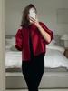 Damen Bluse Top mit Puffärmeln Einfarbig Satin Shirt Neu Frühling Sommer Damen Ärmel O Hals Locker Kurz Shirt Damen Blusen