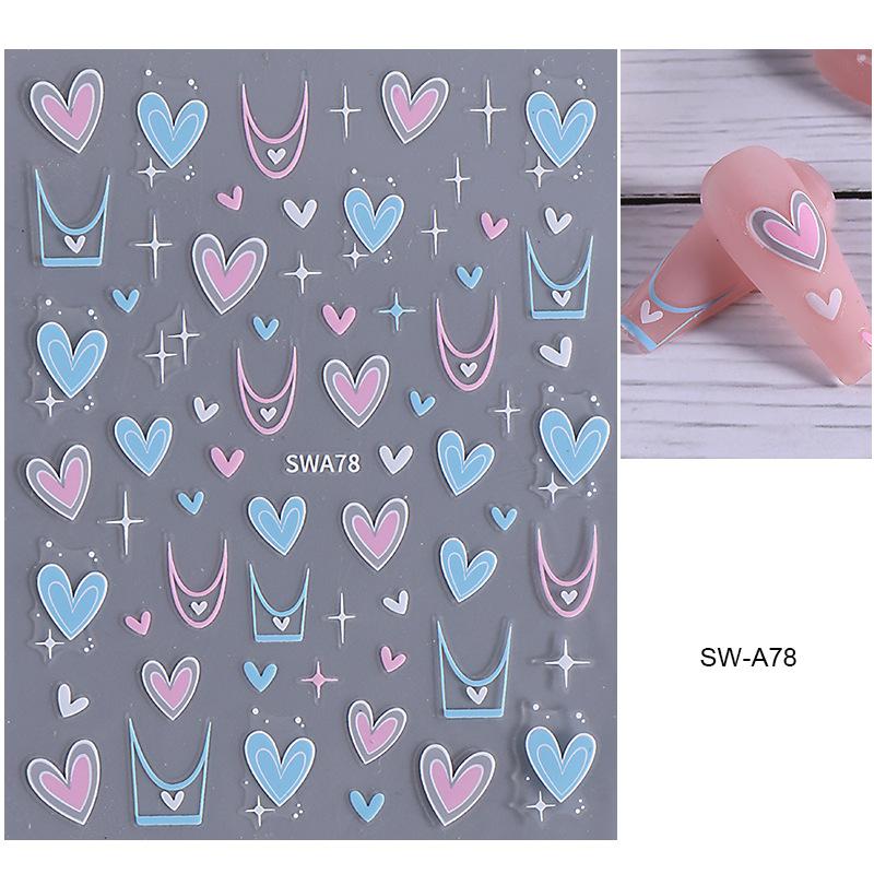 

Valentine s Day Nail Art Stickers 3D Black White Pink Lines Love Heart Nail Decals DIY Adhesive Slider Manicure Decorations