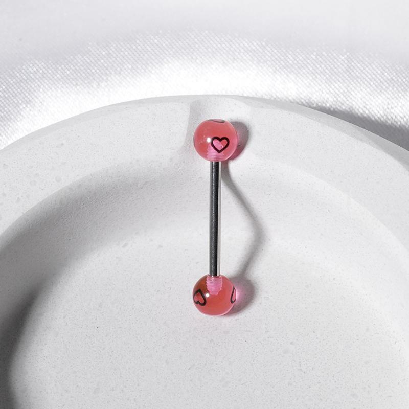 Colorful Transparent Heart Print Round Ball Tongue Nail For Women Girls  Sexy Tongue Rings Vintage Hip Hop Accessories