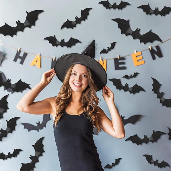 72/120Pcs 3D Bat Wall Stickers Realistic Pattern Easy to Install Wall Decals Halloween Decorations Party Supplies