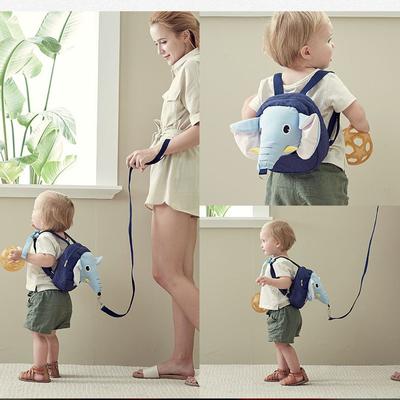 Baby Safety Anti-lost Backpack Children Traction Walking Rope Kid's Schoolbag Cartoon Blue Elephant Cotton Bag