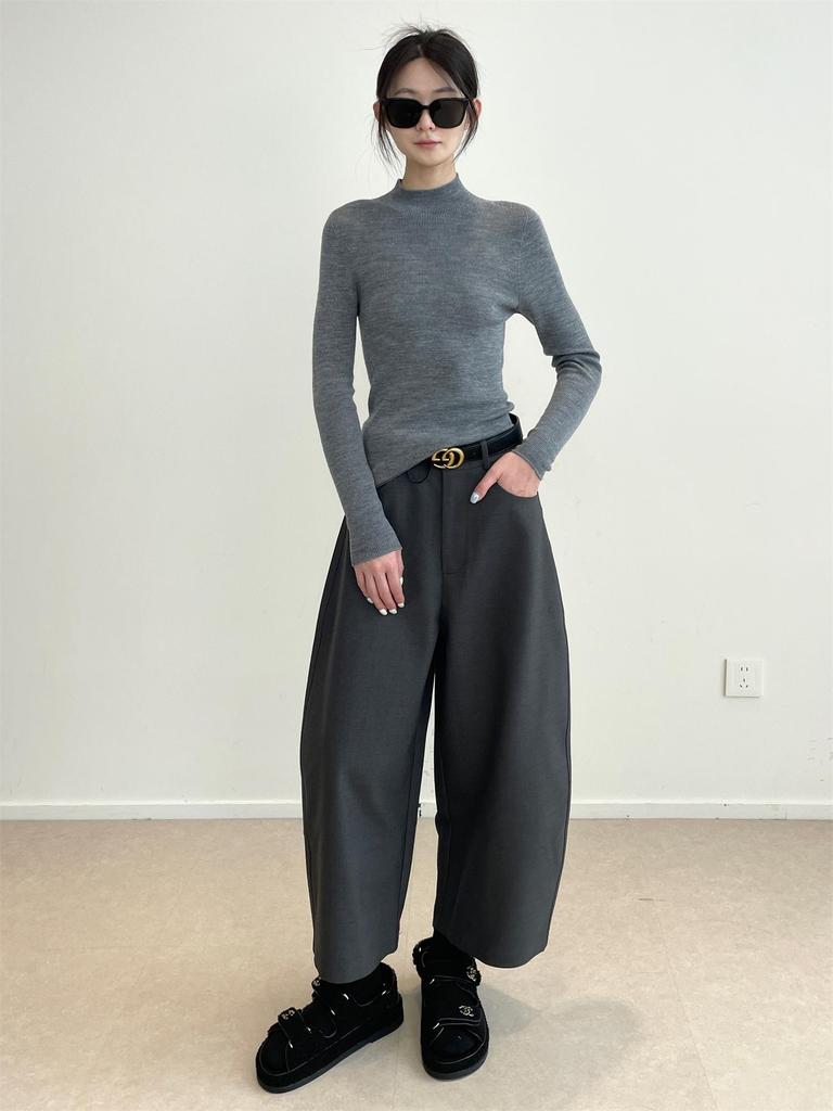 Nan Yu's Autumn Fashion: High-Waisted Scimitar Arc Draped Nine-Point Pants for Women