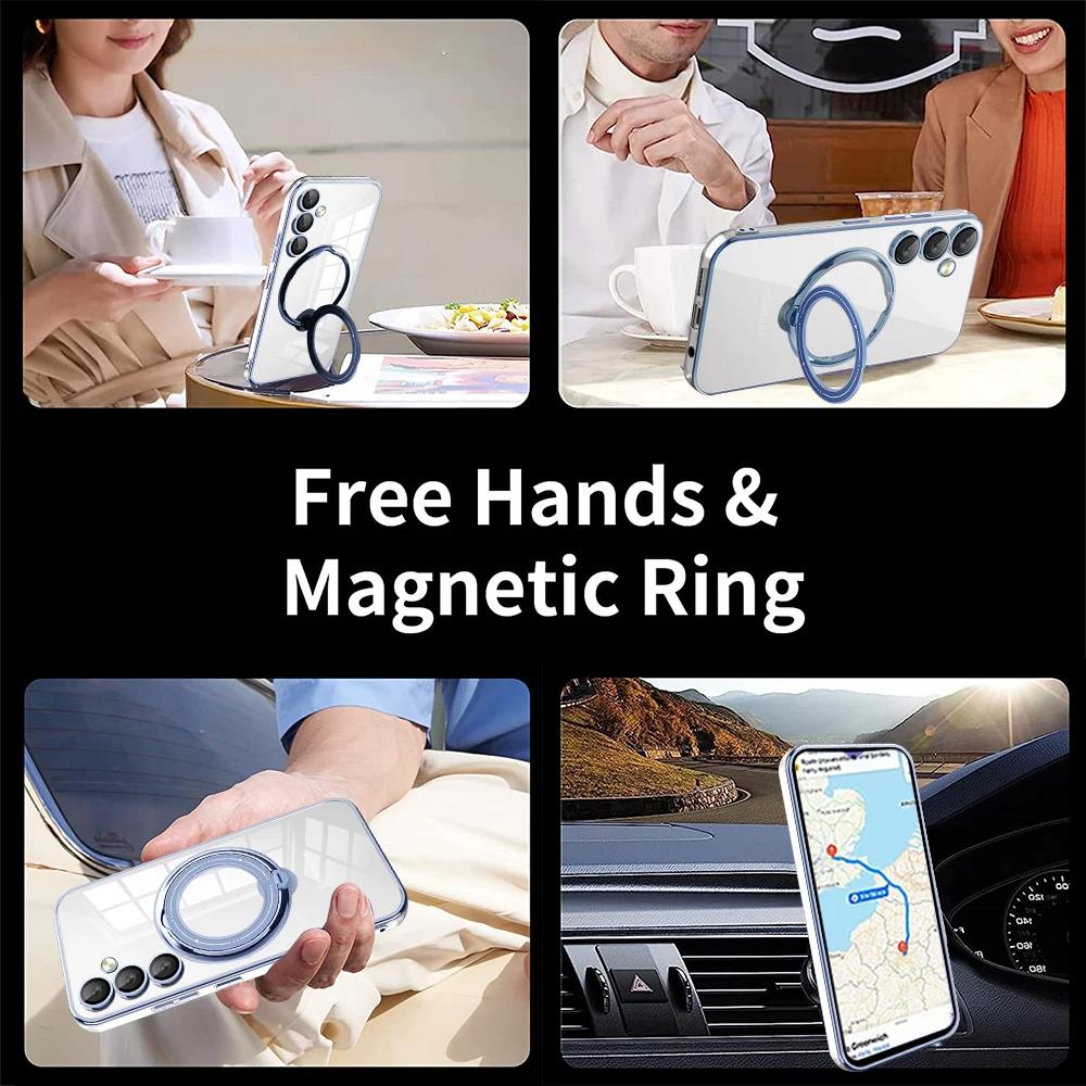 Průhledný kroužek MagSafe s magnetickým pouzdrem pro bezdrátové nabíjení pro Samsung Galaxy S24 S23 Ultra Plus FE A55 A35 A15 A54 A34 A14 5G