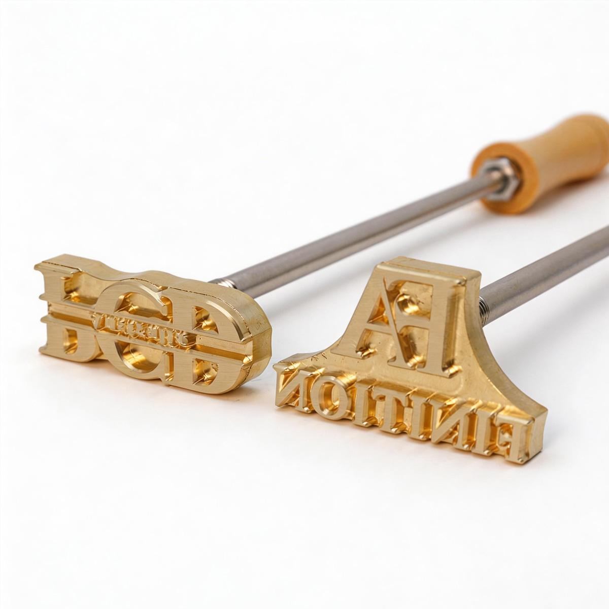 Brass Branding Stamp Mold Custom Engraved Logo Mould for Leather Wallet Bag Wood Burning Branding Use 1 inch + pyrographic branding wand
