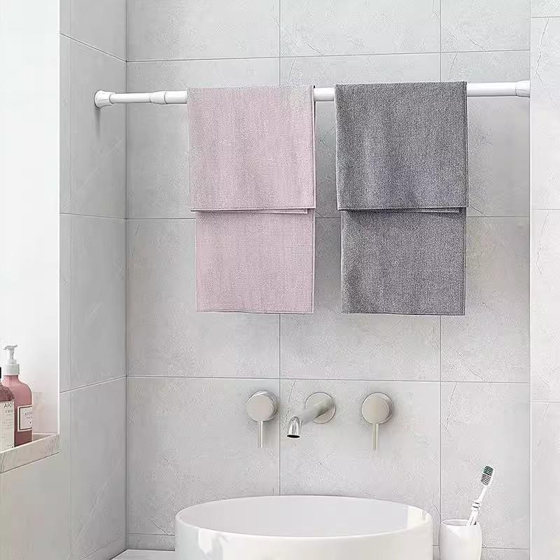 Telescopic Punch-Free Drying Rod - White Baked Paint for Balcony or Bathroom Curtains and Clothes