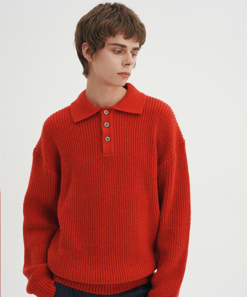 BLOND9 Hachi T-Collar Knit_Red Orange
