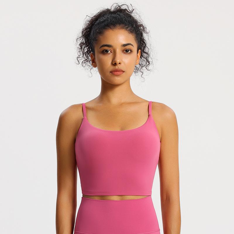 Nude Feel Women's Sports Bra with Pads - Summer Workout Camisole Vest with Beautiful Back Design
