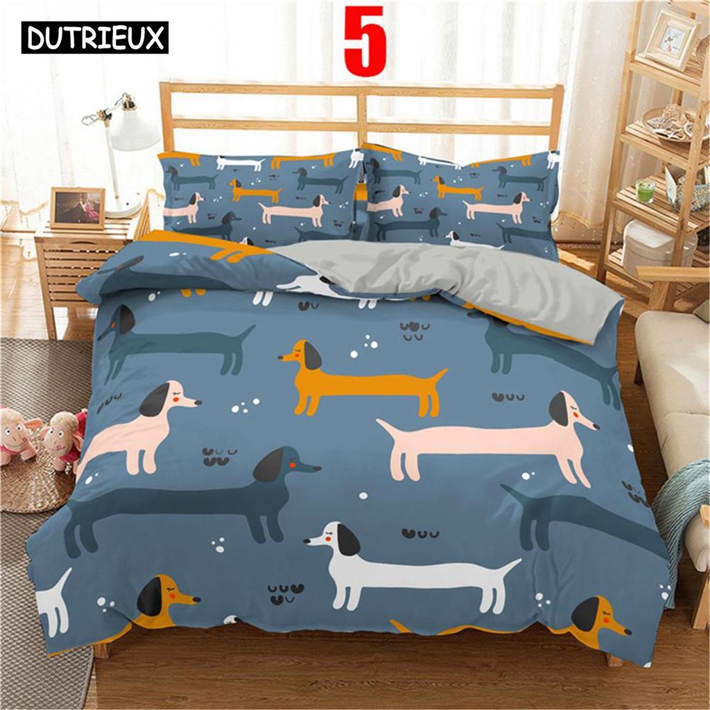 Cute Cartoon Bedding Set 2/3pc 3d Dachshund Animal Duvet Cover Set With Pillowcase Bedclothes Luxury Home Decor For Kids Gift