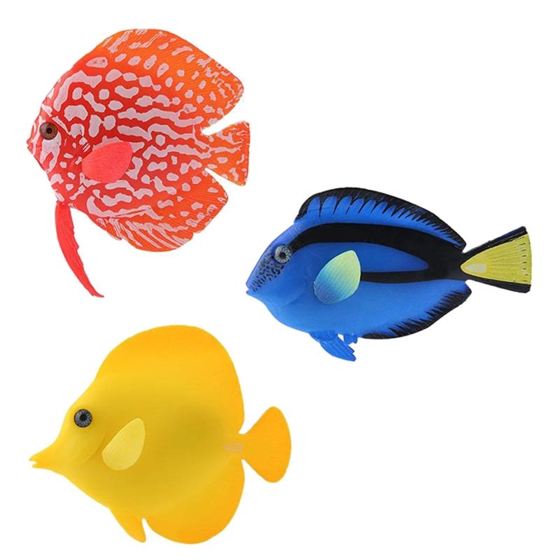 Artificial Moving Fish Floating Silicone Fish with Suction Cup Fishing Line Lifelike Aquarium Decorations for Fish for T