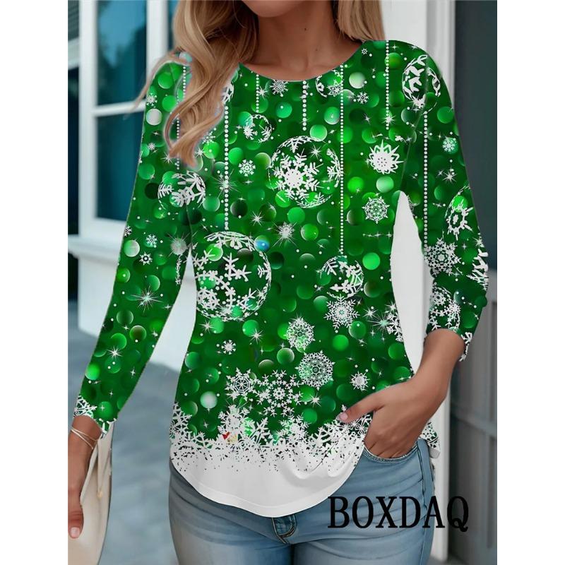 Mode Festival Kleidung Damen T-Shirts Herbst Winter Langarm Weihnachts-Stil 3D Druck Street Hip Hop Damen Top