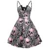 Women  Fashion Spaghetti Strap A-line Deep V-neck Skull Printing Halloween Costume Swing Dress