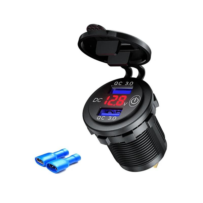 

Автомобильное зарядное устройство USB 36 Вт, двойной адаптер быстрой зарядки QC3.0, розетка 12 В/24 В с сенсорным переключателем и дисплеем напряжения для автомобиля, автофургона, квадроцикла красный