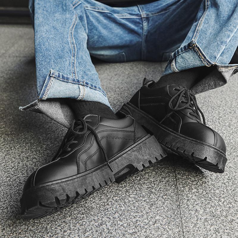 Men's black business casual leather shoes big head derby niche low top thick sole height increasing men's shoes