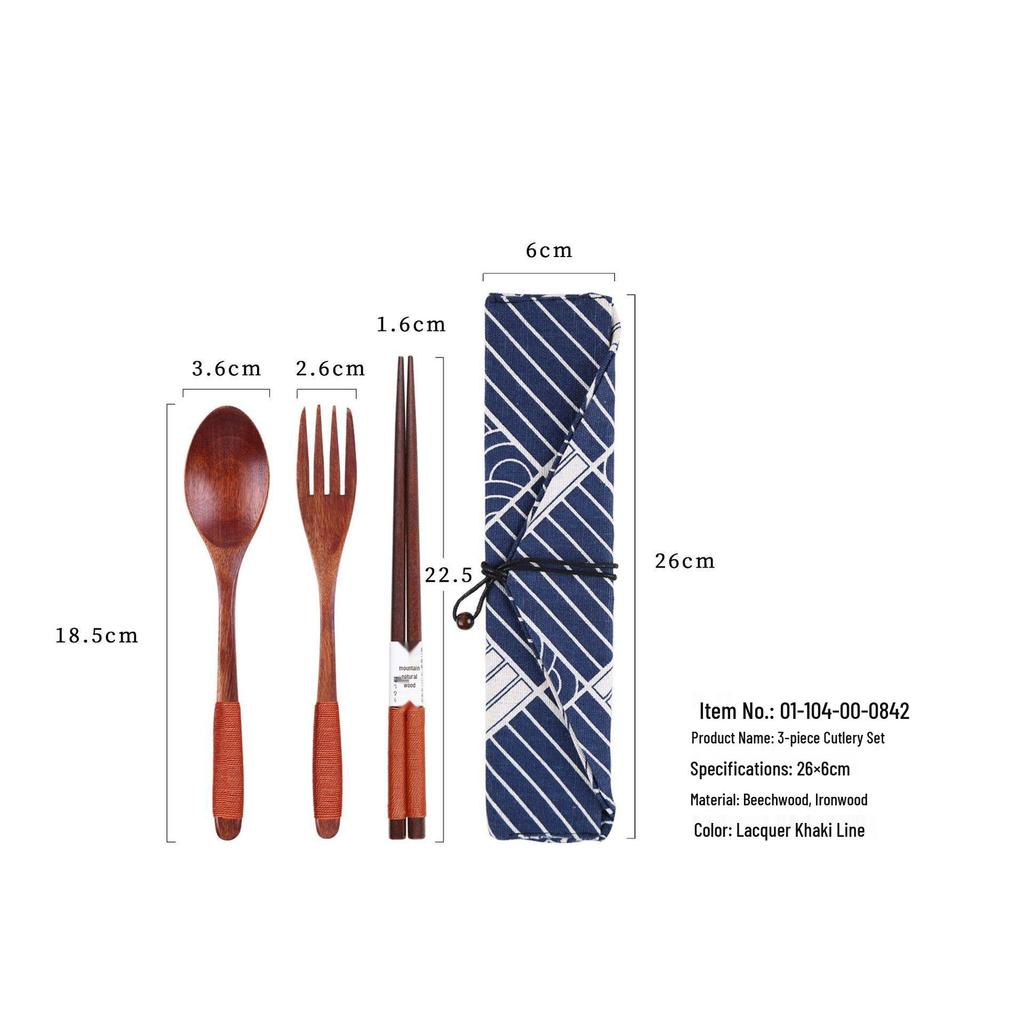 Japanese Korean Wooden Spoon & Chopsticks Set - Portable Tableware for Soup, Rice, and Serving.