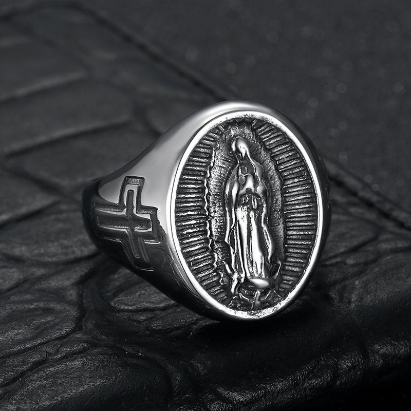1pc Vinatge Virgin Mary Ring for Women Men with Rhinestone Personality Religious Our Lady of Guadalupe Party Jewelry Gift