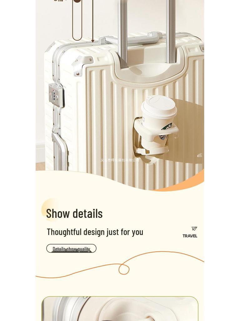 Large Capacity Aluminum Frame Carry-on Suitcase with Password Lock - Durable Leather Luggage for Men and Women