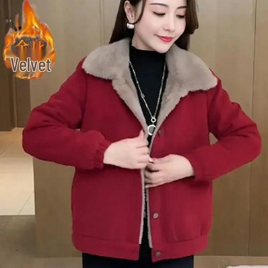 Fashionable, cozy fleece-lined jacket: Stay warm and elegant with a live broadcast style that boosts your confidence in winter. M красный