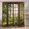 Fence Flowers Shower Curtains Blue Window Nature Floral Plants Scenery Modern Garden Wall Hanging Home Bathroom Decor With Hooks