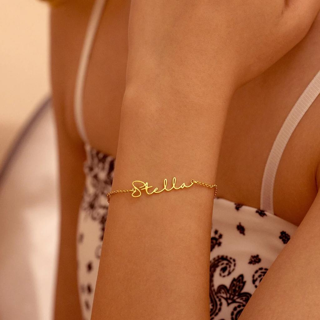 Personalized Name Bracelet For Women Dainty Gold Color Stainless Steel Personalization Hand Chain Jewelry Valentine Girlfriend