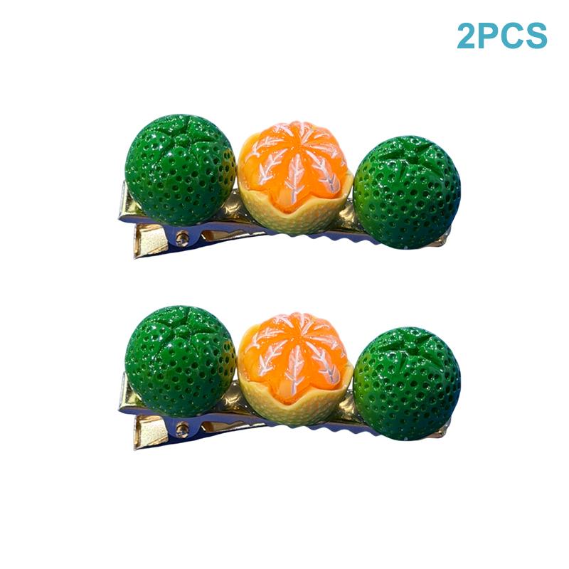 2Pcs Creative Fun Half-Peeled Orange Hairpin Cute Girl Side Clip Japanese Fruit Word Clip Duckbill Clip Net Red Hair Accessories