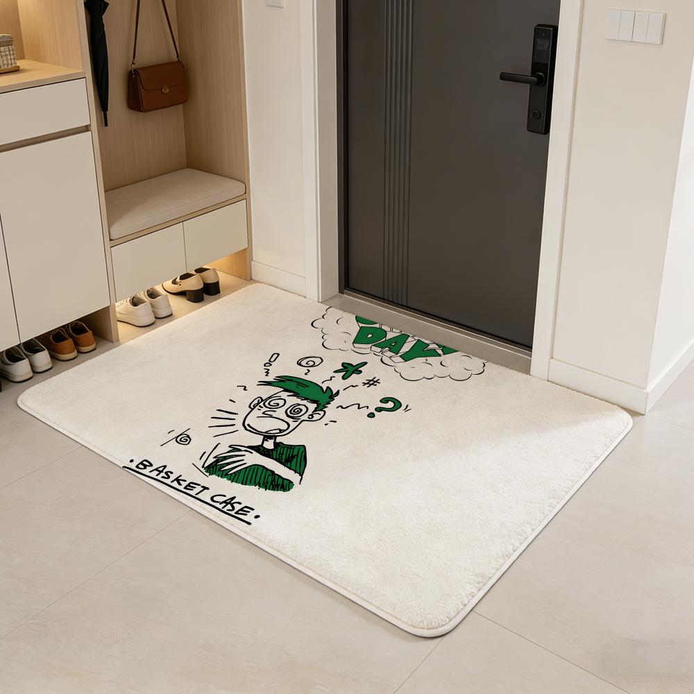 band G-Green Day Floor Mat Flannel Door Mat Non-Slip Absorbent Washable Indoor Home Rug