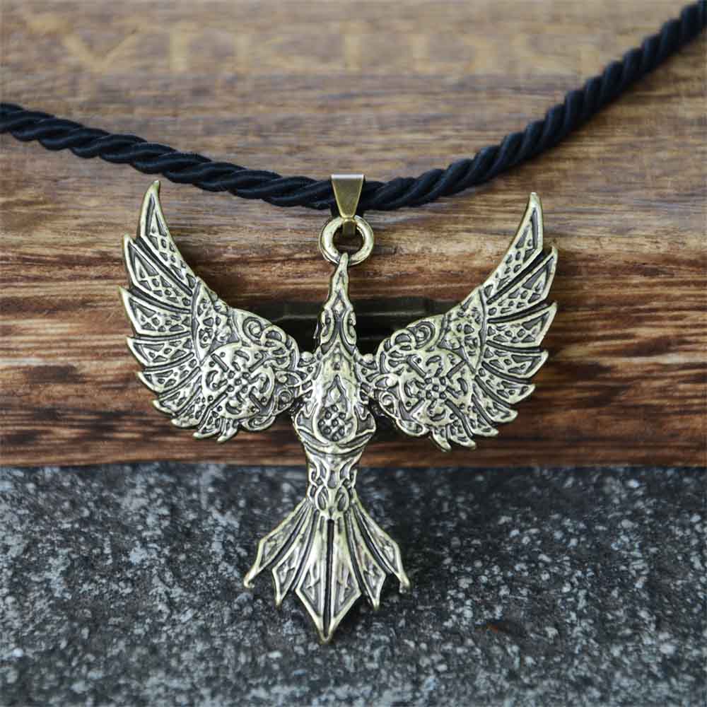 Nostalgia Vintage Soaring Phoenix Pendant Norse Viking Bird Amulet Punk Necklace For Men Women Jewellery Gifts