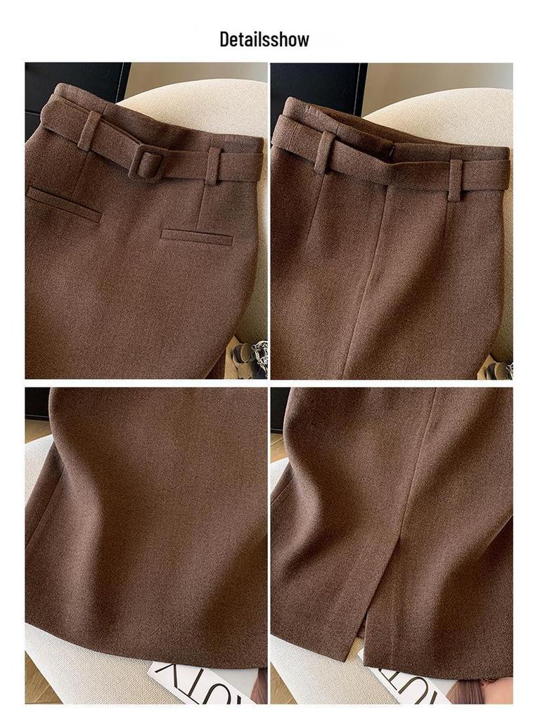 2025 Autumn/Winter High-Waisted Grey A-line Skirt - Thickened, Slimming, Hip-Hugging