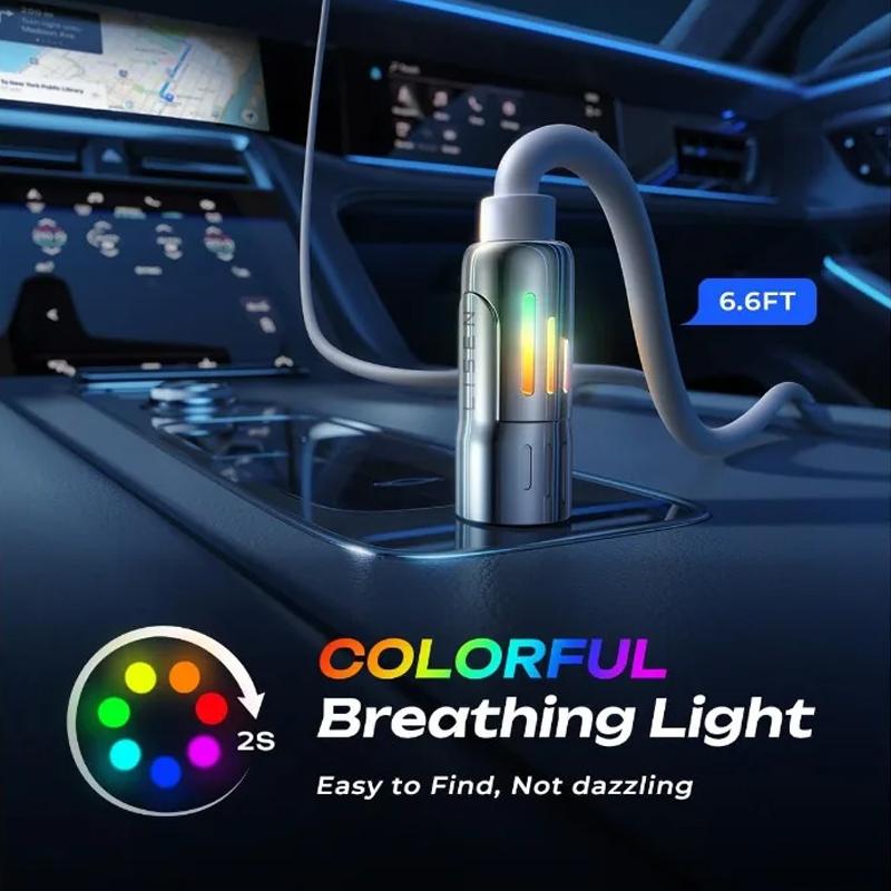 240W Chubby USB C-kabel Snabb laddning 4 i 1 Datakabel 6,6FT Zinklegering med Andningsljus för Telefon/MacBook/iPad