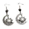 Bohemia Retro Silver Color Sun Hollowed-out Crescent Moon Five-pointed Star Pendant Dangle Earrings for Women Charm Jewelry Gift