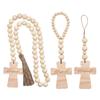 Cross Wood Bead Garlands with Tassels Decorative Ornament Household for Wedding New Year Festival Party Supplies