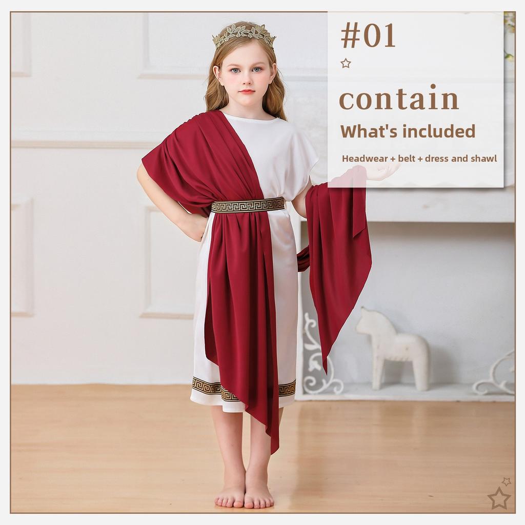 White Roman Toga Costume for Boys Girls Greek Mythology Halloween Party Carnival Performance Robe