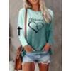 Women's Long Sleeved T-shirt with Heart-shaped and Striped Design, Round Neck All Season Top