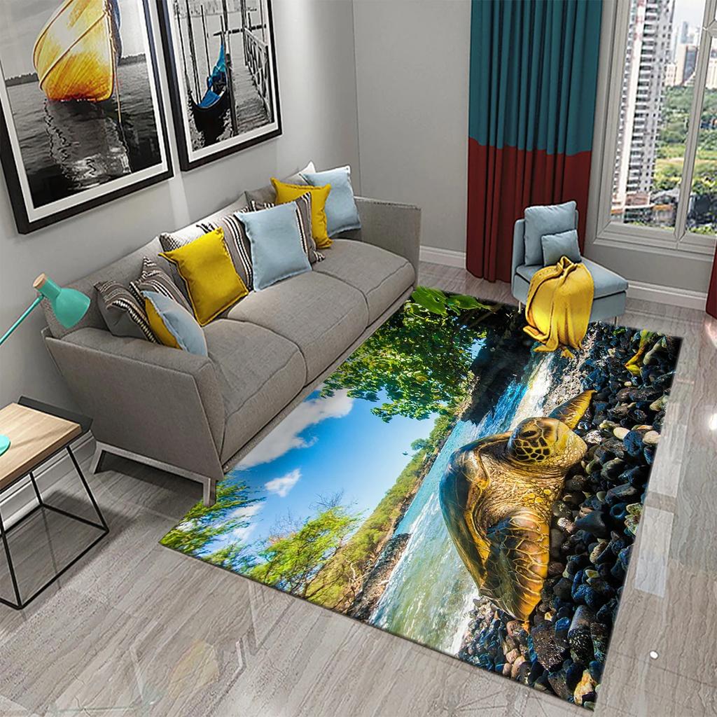 Teppiche mit 3D-Cartoon-Meeresschildkrötenmuster für Wohnzimmer, Badezimmer, rutschfest, groß, Schlafzimmer, Bettvorleger