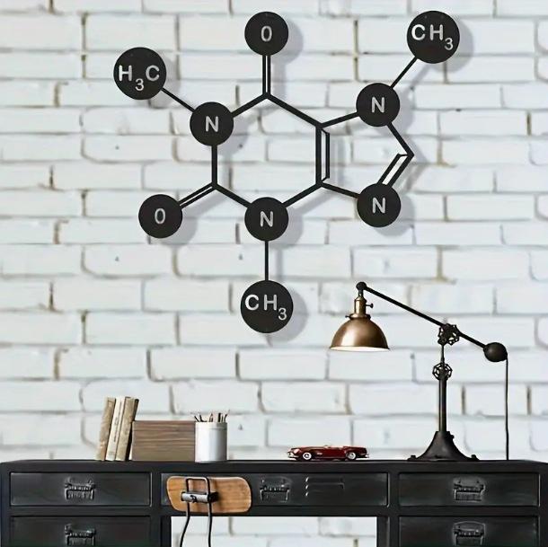 Caffeine Molecule Metal Wall Art: Aesthetic Kitchen Decor Sign 30x27.5cm