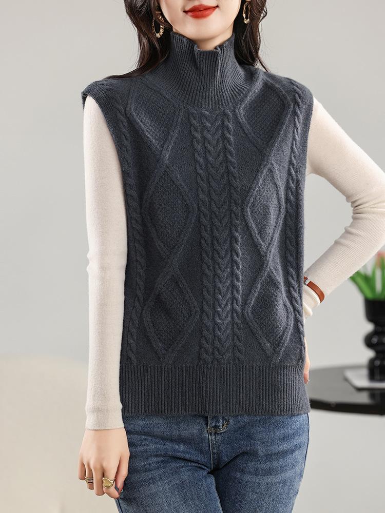 Women's Double-Sided Wool Vest Cardigan - New Autumn/Winter Half-High Neck Layering Knitwear.