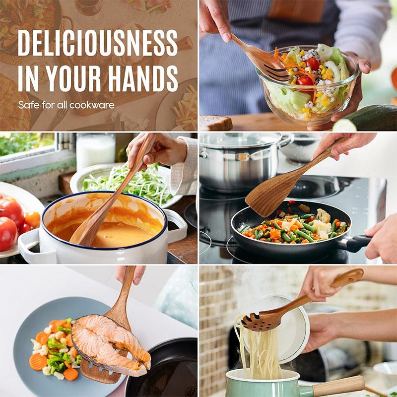 Best Wooden Spoons for Cooking Acacia Wooden Kitchen Utensils Set Smooth Non Toxic Wood Cooking Spatula Turner Serving Spoon