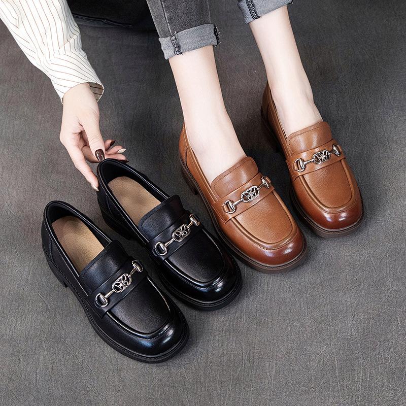 The First Layer of Cowhide Loafers for Women's Spring 2025 New Flat-soled Soft-soled Soft-faced One-pedal Women's Small Leather Shoes for Women