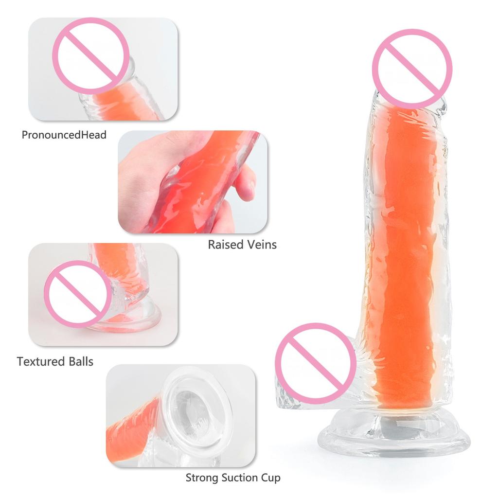 Double-layer Transparent Luminous Dildos Jelly Dick Anal Plug Dilator Sex Toys for Men Women Erotic Clitoris Vaginal Masturbator