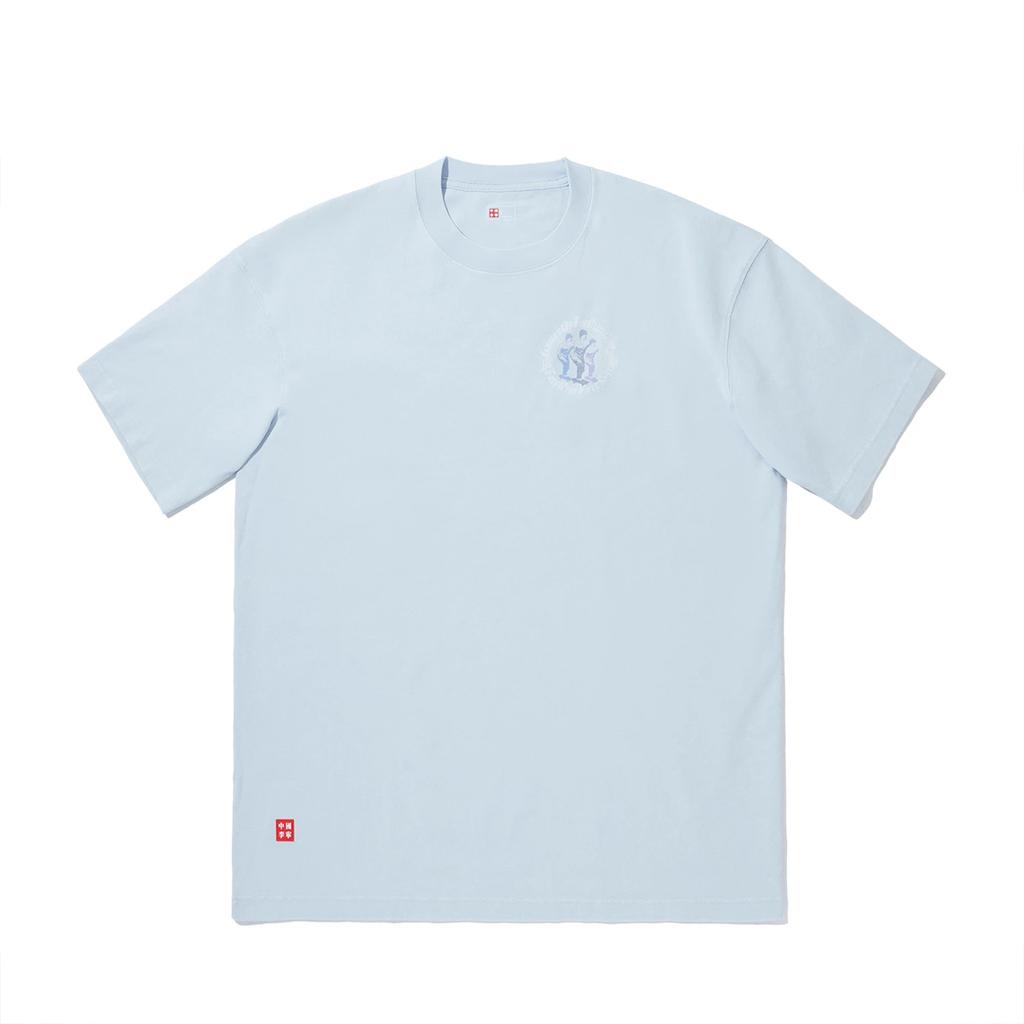 Li Ning T Shirts Unisex Cloud Blue Crew Neck Moderate Straight Fit AHSU929-4