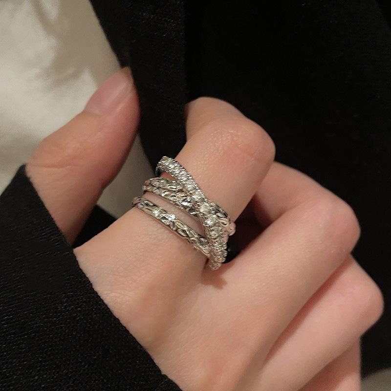 

Изысканное корейское открытое кольцо, модное, роскошное, многослойное, с цирконами, кольца для пальцев, простое кольцо с темпераментом, ювелирные изделия серебряный