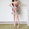 European and American fashion new French pure desire color broken flowers suspender high waist holiday style dress women
