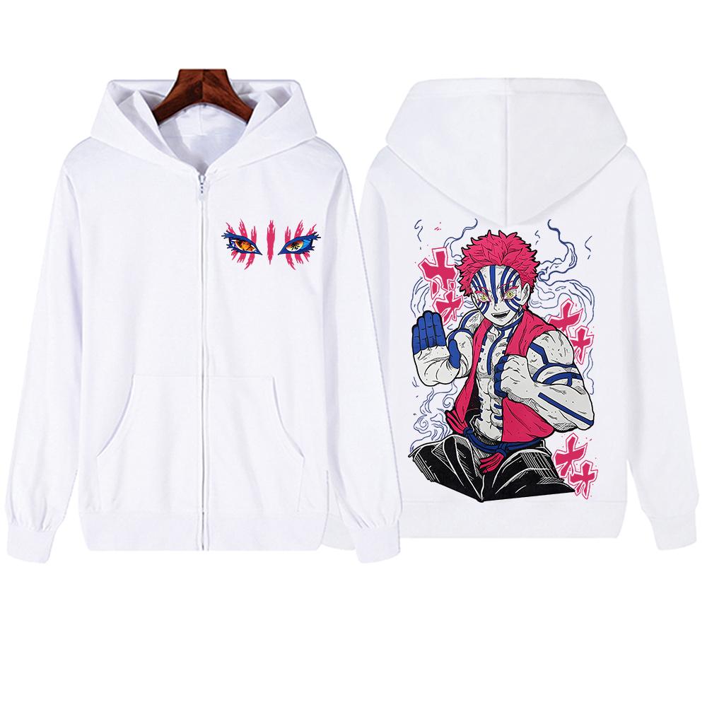 Anime Demon Slayer Infinity Castle Akaza Printed Zipper Hoodie Women Men Harajuku Oversized Pullover Hoodies