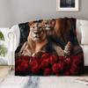 Luxurious Lion Pattern Print Throw Blanket - Regal Animal Motif Soft Lightweight Accent for Sofa Bed Travel Office